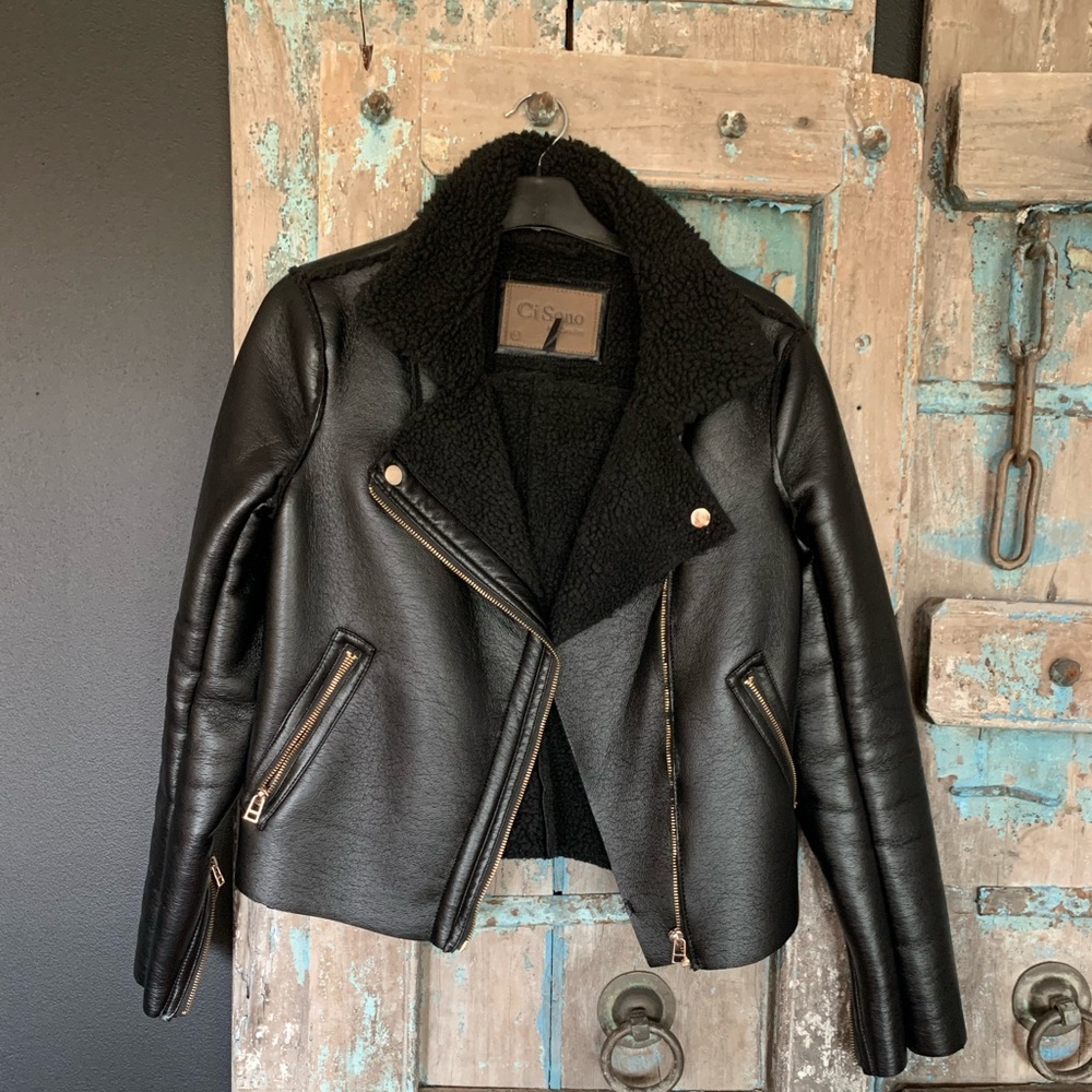 Faux shearling moto jacket